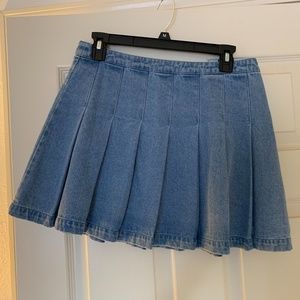 Denim Pleated Mini Skirt